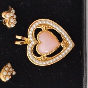 Vintage  Avon Gold and Pink Heart Pendant with Earrings